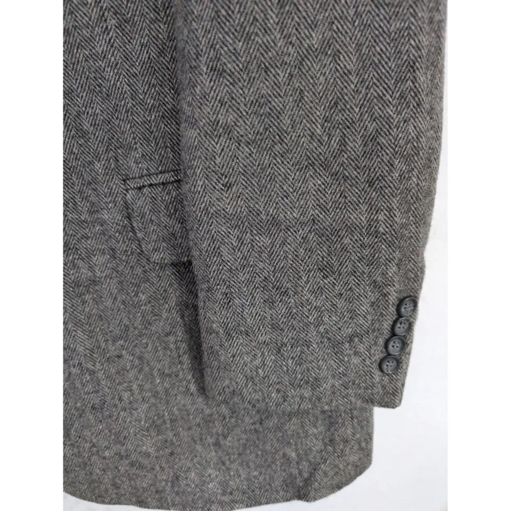Robert Stock Sport‎ Coat Mens 46L Charcoal Gray Camel Hair Blend Herringbone